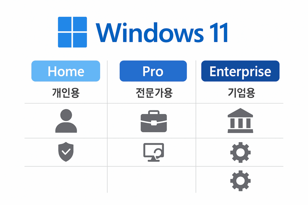 윈도우 11 버전 비교 Home, Pro, Enterprise 기능 차이